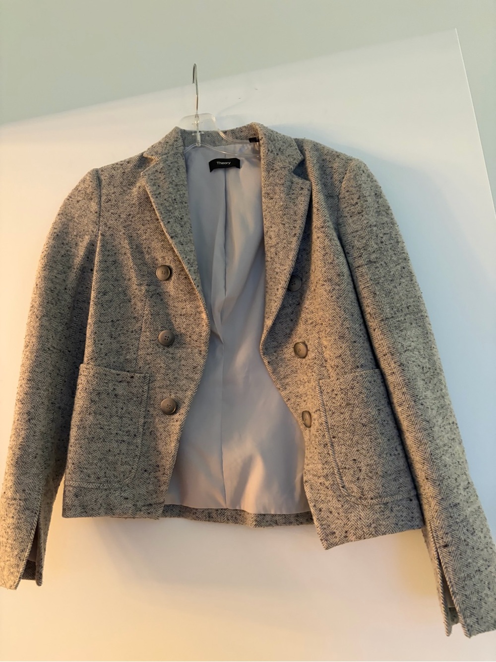 Theory Women's Gray Tweed Double-Breasted Jacket - size 0